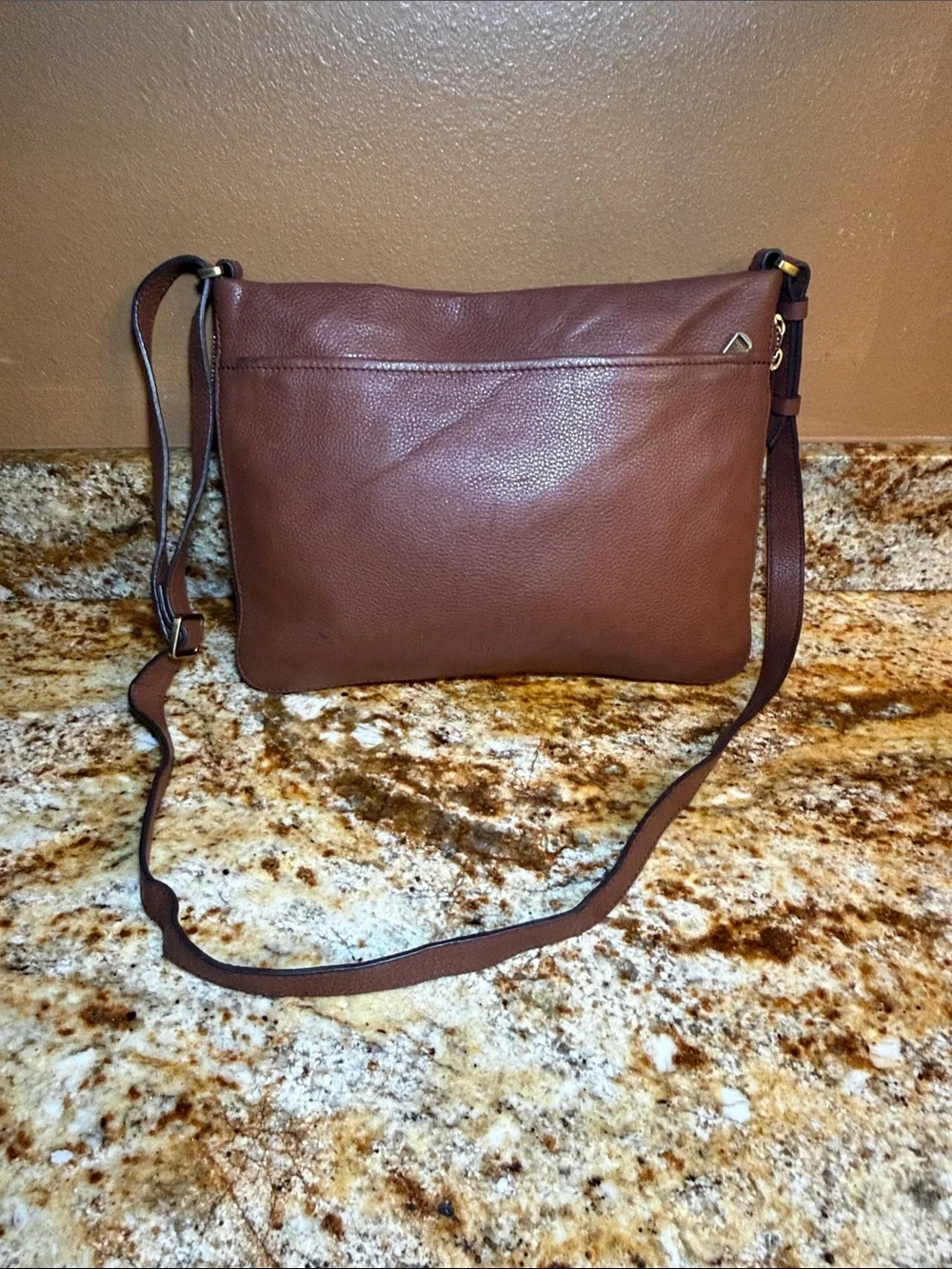 Fossil Chestnut Pebbled Leather Messenger Bag